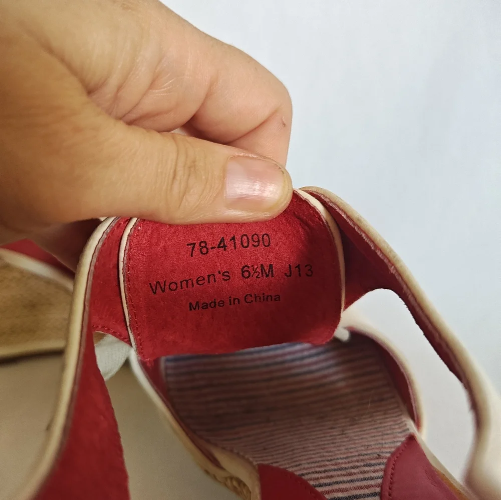 Johnston & Murphy Wedge Sandals Lace Up Espadrilles Cream 6.5 Leather‎ Natural